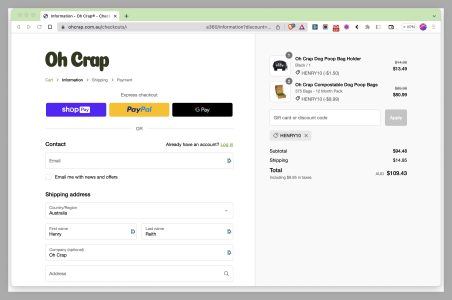 Image of a Shopify checkout page with a discount code that has been automatically applied