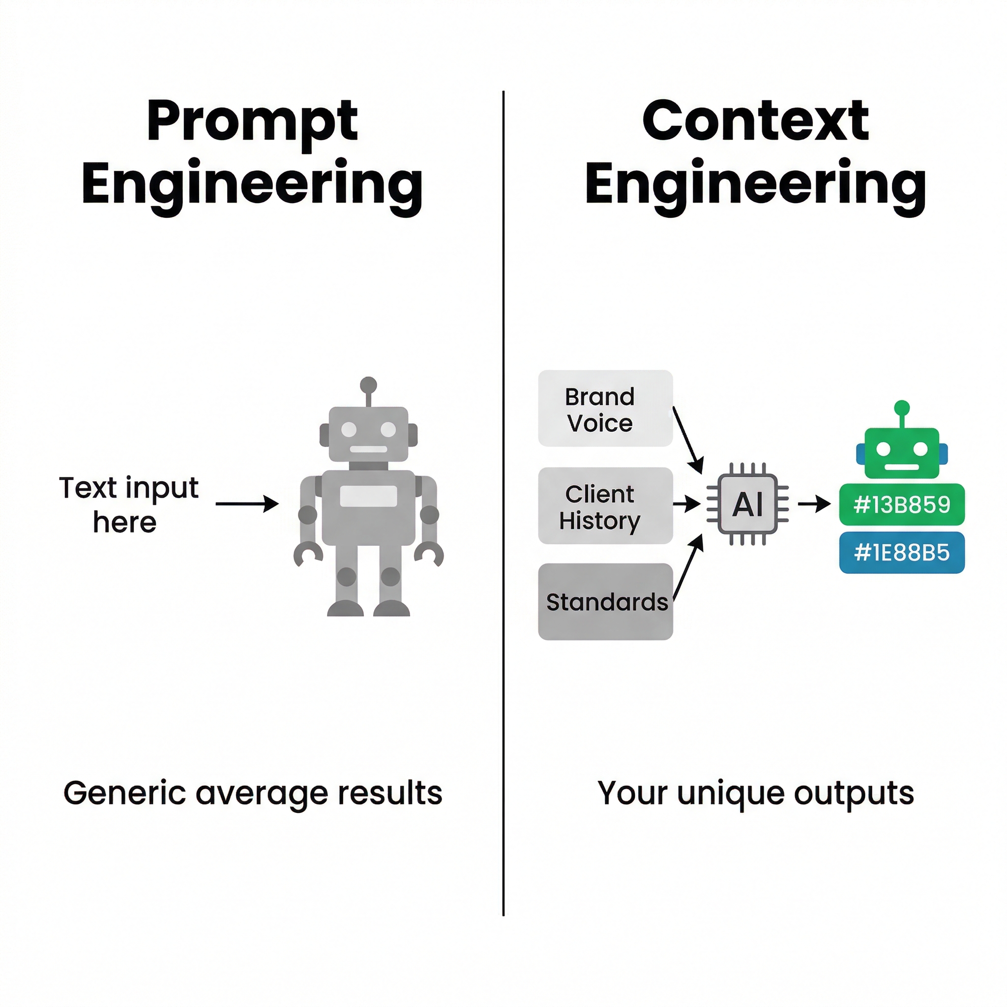 Context engineering vs prompt engineering comparison — context engineering builds company-wide AI knowledge systems