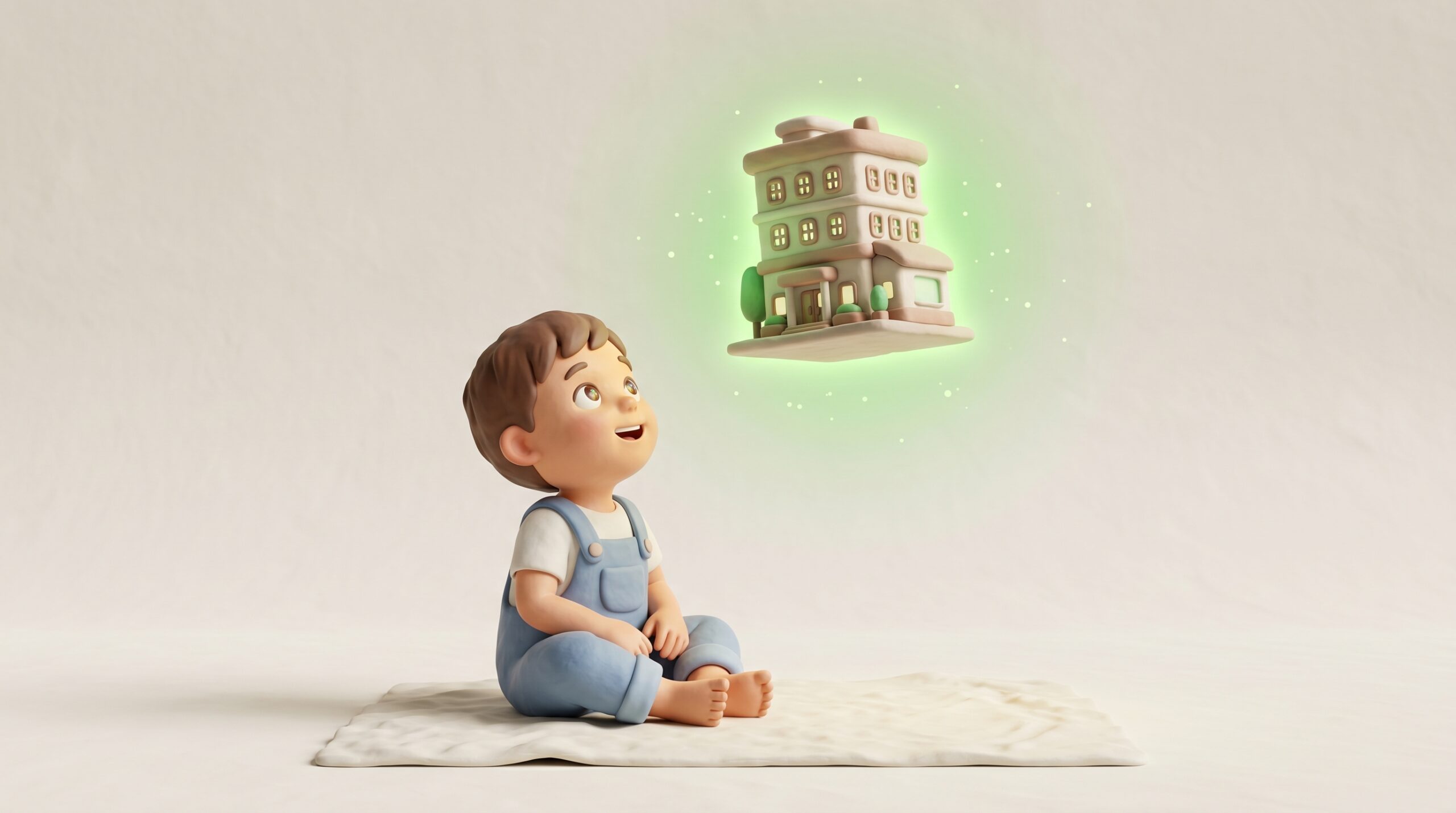 A child gazing up at the company they dreamed of building, glowing just out of reach.